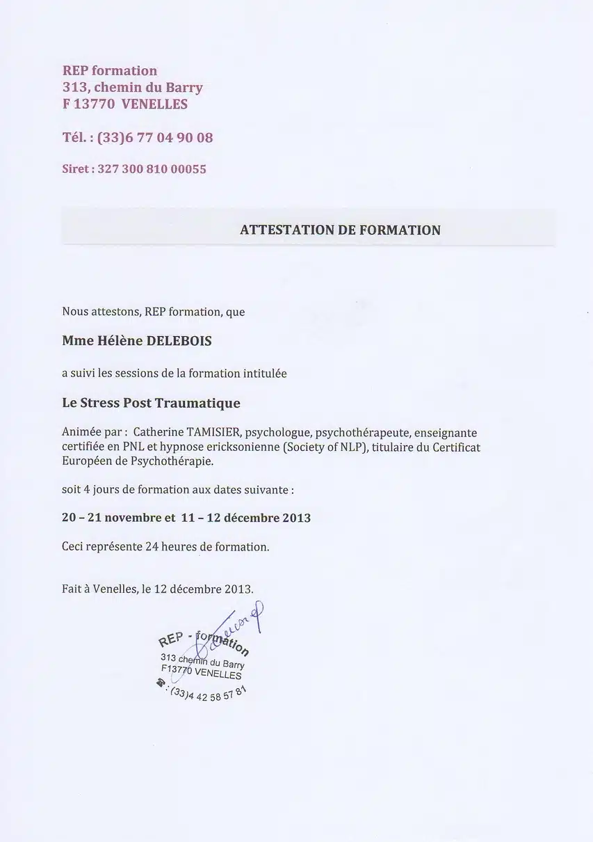 certificat - diplome - attestation - H Delebois